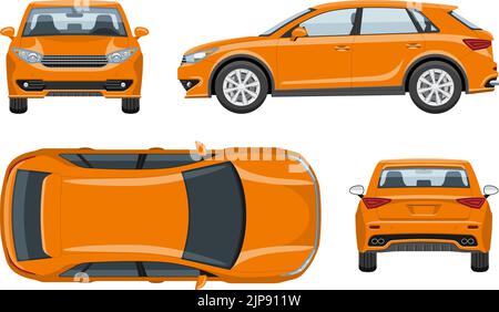 SUV car vector template with simple colors without gradients and effects. View from side, front, back, and top Stock Vector