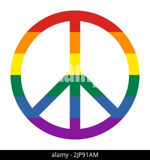 Peace symbol with pride flag colors isolated on white background. Vector illustration Stock Vector