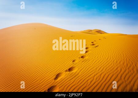 Majestic beautiful scene of Merzouga dunes of Sahara desert Morocco Stock Photo