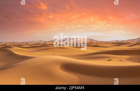 Majestic beautiful scene of Merzouga dunes of Sahara desert Morocco Stock Photo