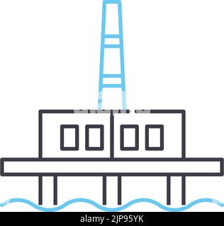offshore oil platform line icon, outline symbol, vector illustration, concept sign Stock Vector
