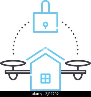 home lock drone line icon, outline symbol, vector illustration, concept sign Stock Vector