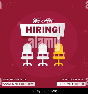 Hiring or Recruitment Advertising can be used as poster, job hiring announcement on social media, banner, flyer. Vacancies template with vacant chairs Stock Vector