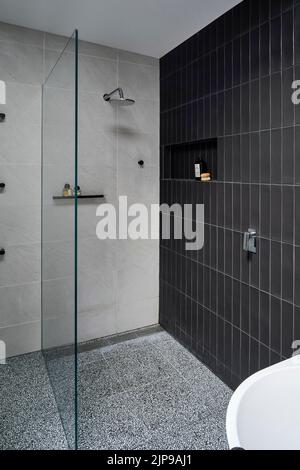 Ensuite shower recess. Birchgrove House, Sydney, Australia. Architect: TW Architects, 2021. Stock Photo