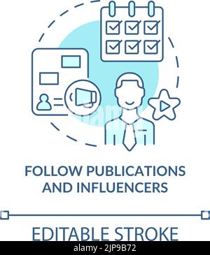 Follow publications and influencers turquoise concept icon Stock Vector