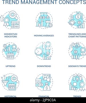 Trend management turquoise concept icons set Stock Vector