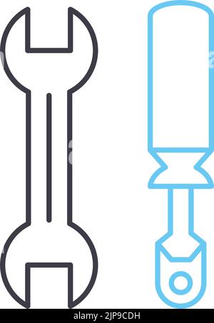 wrench line icon, outline symbol, vector illustration, concept sign Stock Vector