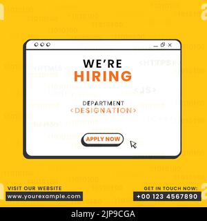 Hiring or Recruitment Advertising can be used as poster, job hiring announcement on social media, banner, flyer. Vacancies template with webscreen, fl Stock Vector