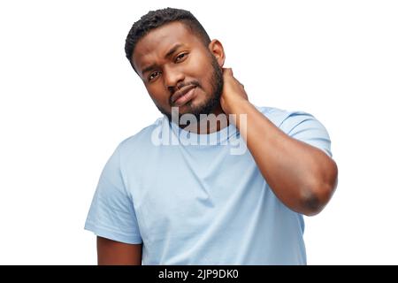 african american man suffering from neck pain Stock Photo