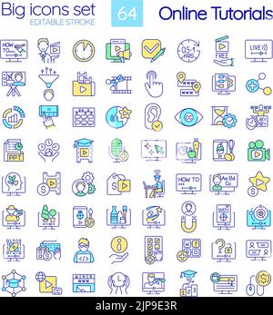 Online tutorials RGB color icons set Stock Vector
