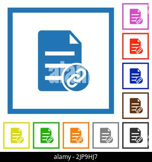 Attach document solid flat color icons in square frames on white background Stock Vector