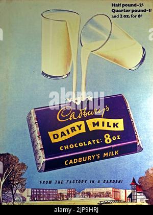 Bournville Birmingham Cadbury Dairy Milk Chocolate advert - From the factory in a garden - 8oz for 6d in old British money Stock Photo