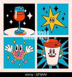 Cartoon vector funny Comic cards. Crazy cartoons Abstract vector collection Stock Vector