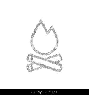 Bonfire grey sketch vector icon. Fire flame silhouette Stock Vector
