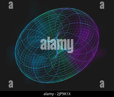 Cyber distorted shape, retro punk design element. Wireframe wave geometry shape on black background. Vector illustration. Stock Vector