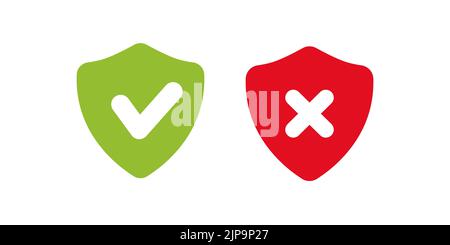 Set of shield icons. Tick and cross. Stock Vector