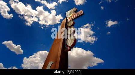 Chief Theater sign with bluy sky and white clouds theater entertainment Stock Photo