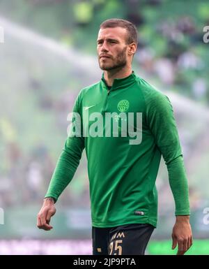 BUDAPEST, HUNGARY - MAY 11: Franck Boli of Ferencvarosi TC celebrates after  scoring a goal with Miha Blazic of Ferencvarosi TC during the Hungarian Cup  Final match between Ferencvarosi TC and Paksi