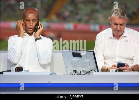 Munich, Germany - August 15, 2022, Stephane Diagana and Alexandre Pasteur during the European Athletics Championships 2022 on Munich, Germany - August 15, 2022, Photo Laurent Lairys / ABACAPRESS.COM Stock Photo