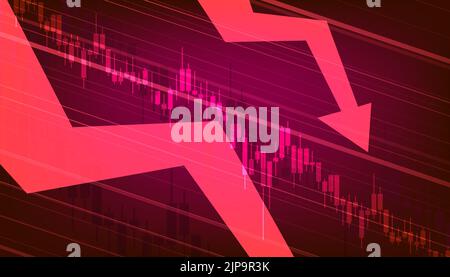 Stocks fall. Candle stick graph chart of stock market investment trading. Bullish point, down trend of graph. Futuristic red signal trend drop down ar Stock Vector