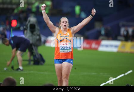 Munich, Germany - August 15, 2022, Jessica Schilder of Netherlands Gold medal during the Athletics, Women's Shot Put at the European Championships Munich 2022 on August 15, 2022 in Munich, Germany - Photo Laurent Lairys / DPPI Stock Photo