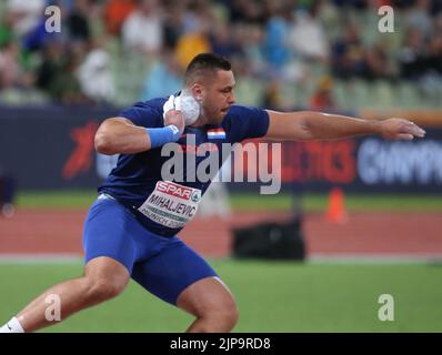 Munich, Germany - August 15, 2022, Filip Mihaljevic of Croatia Gold medal during the Athletics, Men's Shot Put at the European Championships Munich 2022 on August 15, 2022 in Munich, Germany - Photo Laurent Lairys / DPPI Stock Photo