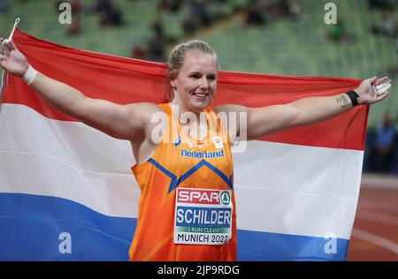 Munich, Germany - August 15, 2022, Jessica Schilder of Netherlands Gold medal during the Athletics, Women's Shot Put at the European Championships Munich 2022 on August 15, 2022 in Munich, Germany - Photo Laurent Lairys / DPPI Stock Photo