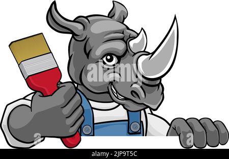 Rhino Painter Decorator Holding Paintbrush Stock Vector
