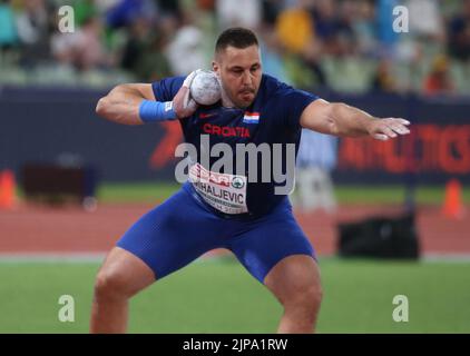 Filip Mihaljevic of Croatia Gold medal during the Athletics, Men's Shot Put at the European Championships Munich 2022 on August 15, 2022 in Munich, Germany - Photo: Laurent Lairys/DPPI/LiveMedia Stock Photo