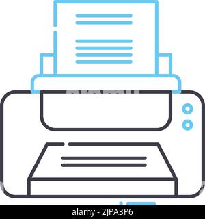 printing device line icon, outline symbol, vector illustration, concept sign Stock Vector