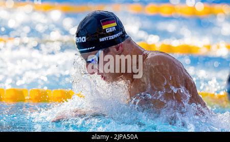 Rom, Italy. 16th Aug, 2022. Swimming, European Championships, 50m breaststroke, men: Breaststroker Lucas Matzerath in action. Matzerath has brought the German Swimming Association (DSV) the next European Championship medal. On Tuesday, the 22-year-old from Frankfurt came in third in the 50 meters in Rome. Credit: Jokleindl/dpa/Alamy Live News Stock Photo