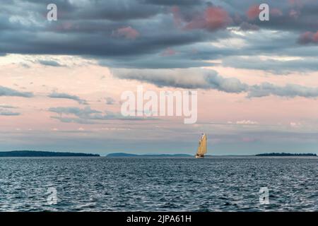 Large sail boat in Camden harbor Stock Photo