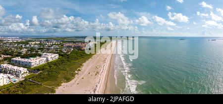 Aerial view of Cocoa Beach - Cape Canaveral and the ocean. June 27, 2022 Stock Photo