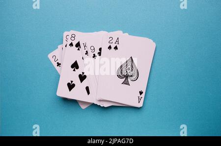 Close-up of playing cards on table Stock Photo