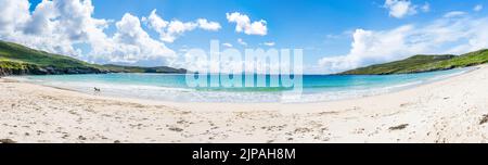 Wide panoramic view of Huisinis beach on Isle of Harris, Scotland, UK Stock Photo