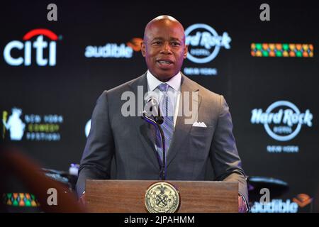 Mayor Eric Adams announces the return of the 18th annual New York Comedy Festival at the Hard Rock Hotel on August 16, 2022 in New York. Stock Photo