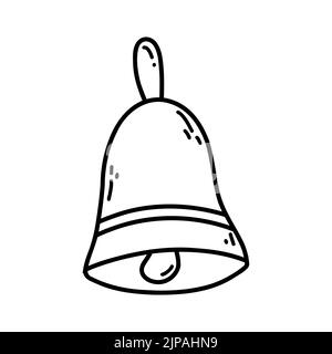Hand drawn doodle bell. Vector sketch illustration of black outline notification icon, school bell for print, coloring page, kids design, logo Stock Vector