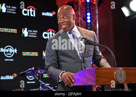 Mayor Eric Adams announces the return of the 18th annual New York Comedy Festival at the Hard Rock Hotel on August 16, 2022 in New York. Stock Photo