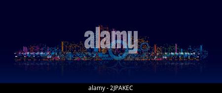 Colorful abstract night city illustration. Vector background Stock Vector