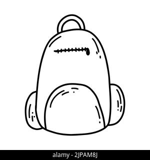 Hand drawn doodle of school or camping backpack icon for print, coloring page, kids design, logo. Vector sketch illustration of black outline rucksack Stock Vector