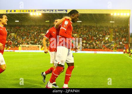 Devante Cole #44 of Barnsley celebrates his goal to make it 0-1 during ...