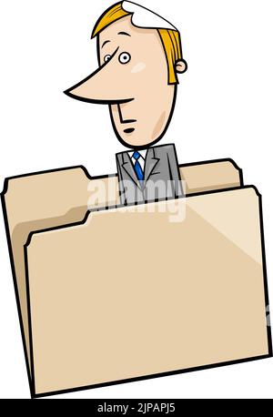 Concept cartoon illustration of paper businessman comic character in a folder Stock Vector