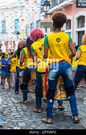 Dida Band members play percussion instruments at Pelourinho in Salvador