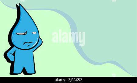 funny water drop character cartoon expression blue background card illustration in vector format Stock Vector