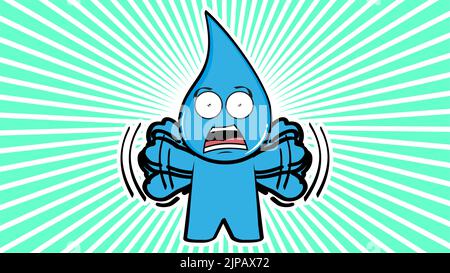 funny water drop character cartoon expression blue background card illustration in vector format Stock Vector