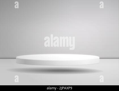 White podium. Blank round pedestal. Awarded winner podium for outstanding luxury cosmetic product advertising on gray gradient lighting background Stock Vector