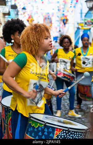 Dida Band members play percussion instruments at Pelourinho in Salvador