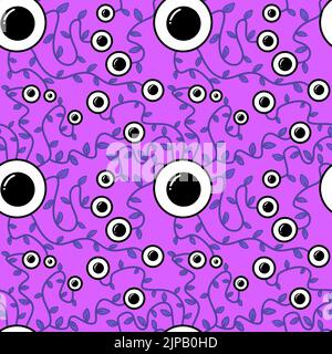 Halloween monsters aliens seamless eyes leaves pattern for wrapping paper and clothes kids print and accessories and notebooks and fabrics. High quali Stock Photo