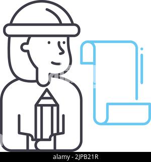 technician worker line icon, outline symbol, vector illustration, concept sign Stock Vector