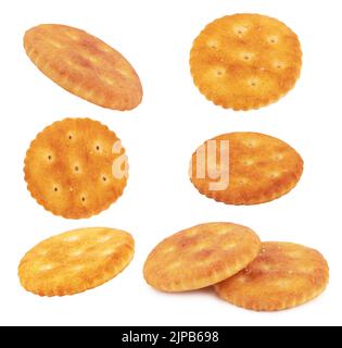 Round salted snack cracker isolated on white background Stock Photo